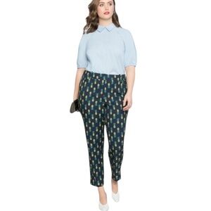 ELOQUII PINEAPPLE BLUE YELLOW PRINT PANTS 20